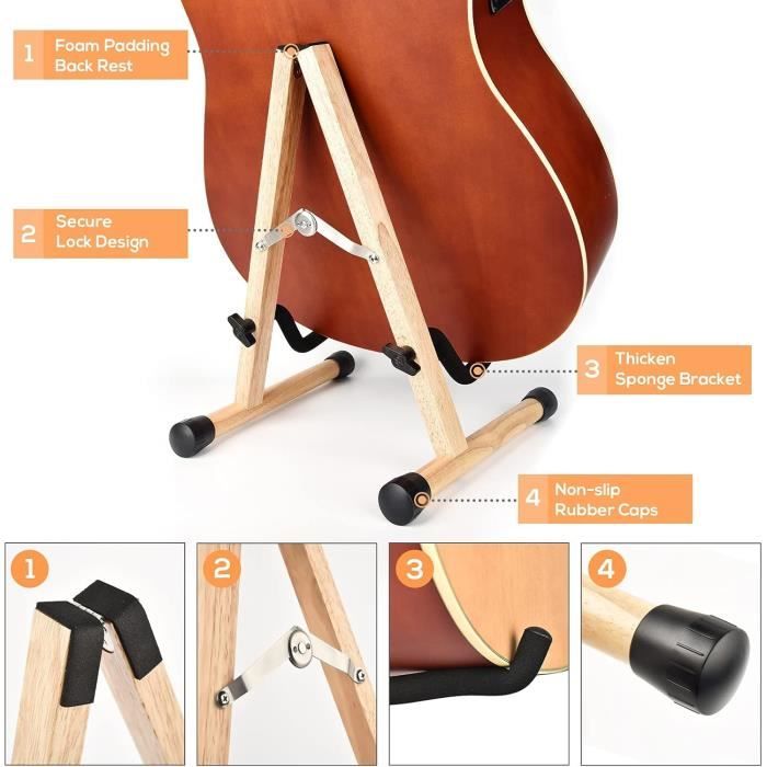 LEKATO Support de guitare acoustique en bois dur pour guitare électrique basse avec rembourrage en mousse pour guitares,basse,vio