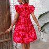 Women Summer Flounce Sleeves V-neck Loose Print Dress