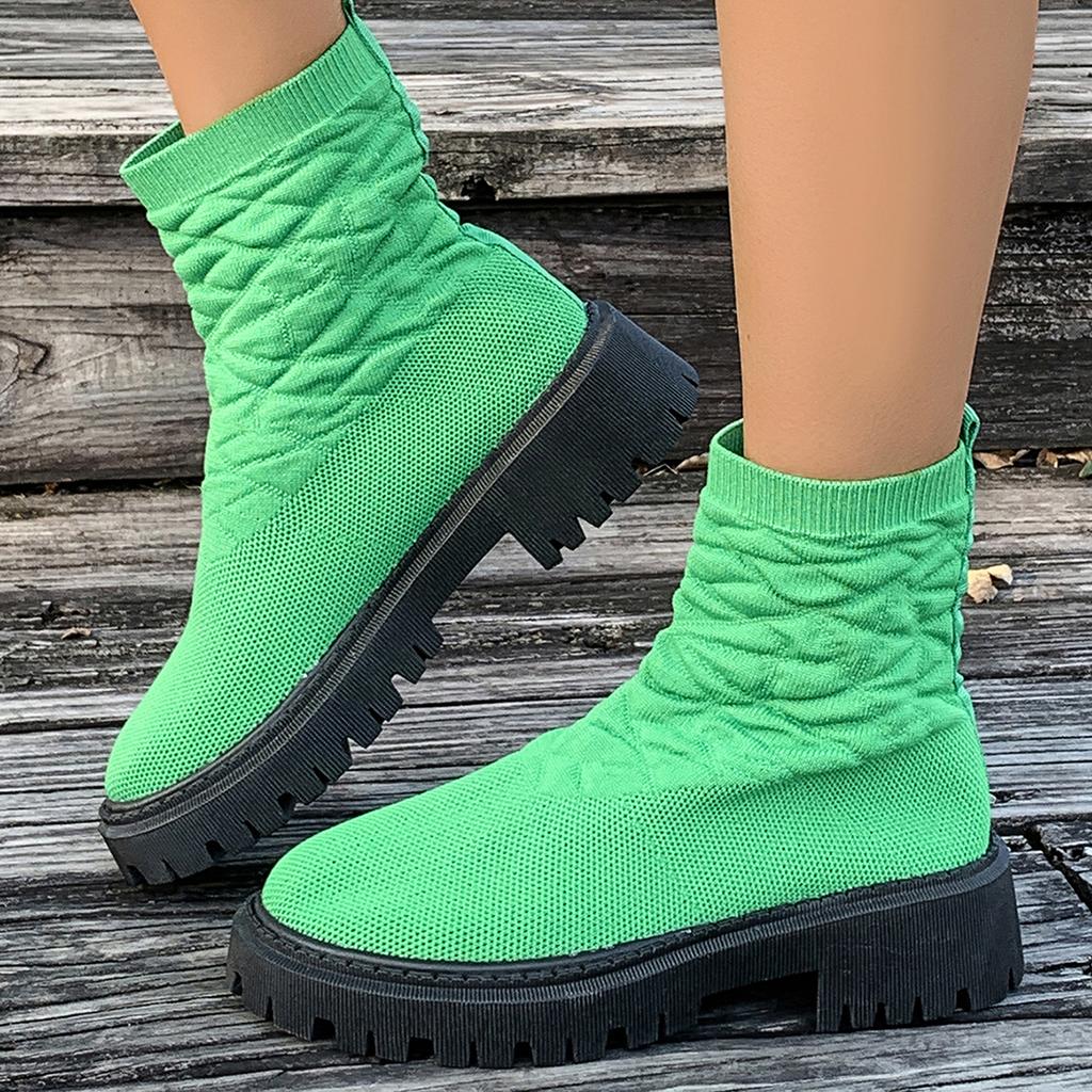 Mode Damen Socken Schuhe 2025 Frühling Herbst Neue Mode Atmungsaktiv Lässig Keilabsatz Plateau Stiefeletten Zapatos De Mujer Goth Stiefel