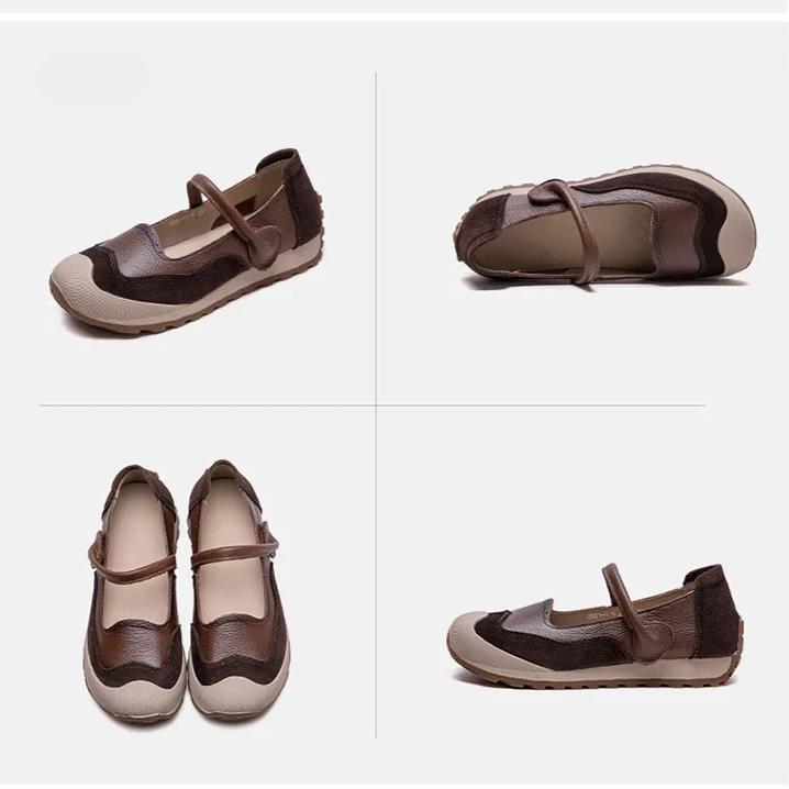 Johnature Commuter Genuine Leather Flats Casual Round Toe Soft Soled Shallow Versatile Women's Shoes