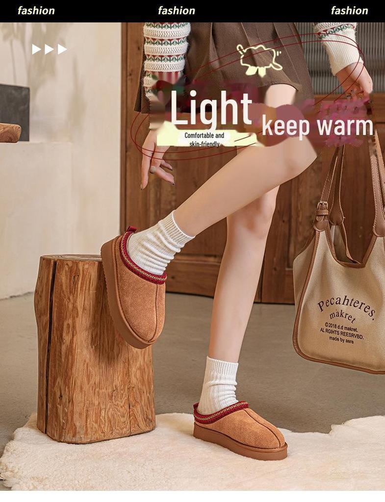 Women's Winter Ethnic-Style Fur Lined Leather Snow Boots with Thick Soles