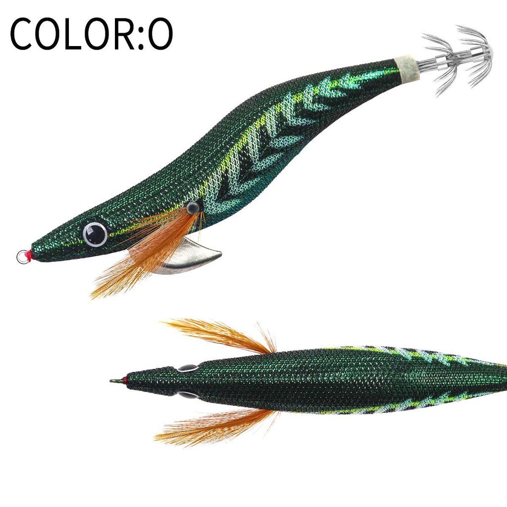 SQUID KING Luminous Wooden Shrimp Squid Hook - Sizes 2.5, 3.0, 3.5 with Rapid Current Lead Head & Rattle for Deep Water.