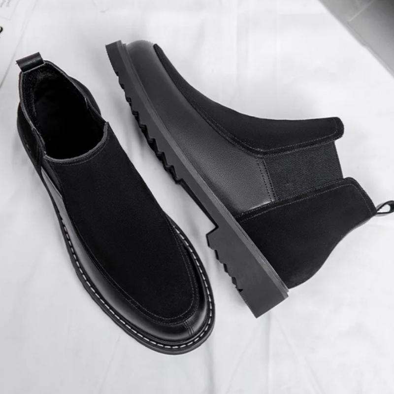 Boots for Men's Winter Suede Leather British Style Chelsea Mens Botas Trend Versatile Shoes Plush High Top Male Boots