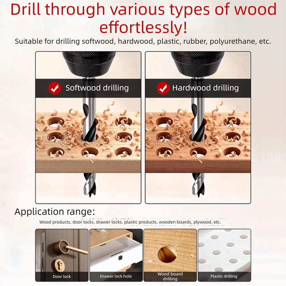 3-10mm Woodworking Drill Bit Three-Pointed High Hardness Hole Drilling Tool Hex Shank Spiral Flute Twist Drill Bit