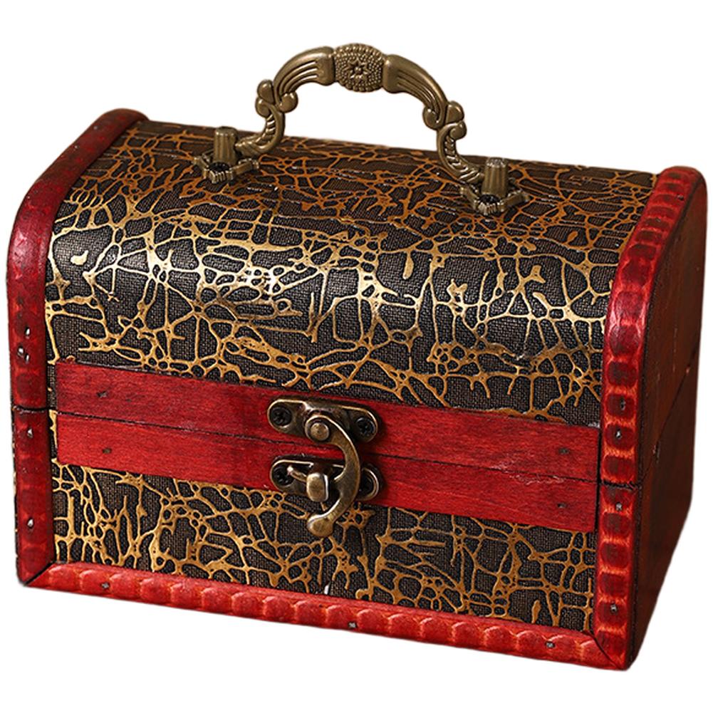 1Pcs Vintage Jacquard Wooden Storage Box Antique Jewelry Organizer Portable Handled Jewelry And Small Trinkets Storage Case