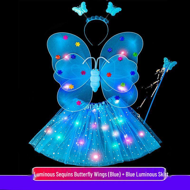 Illuminated Butterfly Wings Set: Light-Up Three-Piece for Children's Performances and Night Markets
