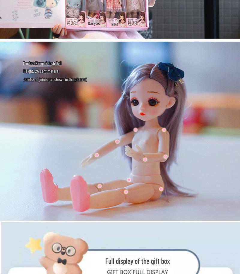 24cm Dress-Up BJD Girl Doll Toy - Mother & Baby Doll Clothes Gift Set