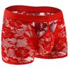Men'S Floral Lace Boxer Open Front Bugle Pouch Sissy Lingerie Underwear Sexy See Through Underpants Trunks Crossdress Panties