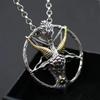 1 Stück versilberter Vintage-Halskettenanhänger mit umgekehrtem Pentagramm und satanischer Ziege, einzigartiger heidnischer Amulettschmuck