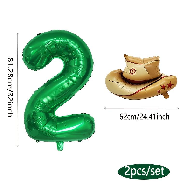 2pcs Farm Theme Party Balloon Set 32-Inch Green Number 0-9 Balloons Hat-Shaped Balloon Birthday Parties Anniversaries Decoration