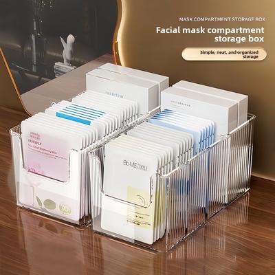 Facial Mask Storage Box, Transparent Vanity Organizer with Compartments, Large Capacity Cosmetic Storage Box, Skincare Product Rack