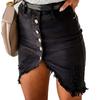 Women High Waist Open Front Single-Breasted Ripped Bodycon Knee-Length Skirt