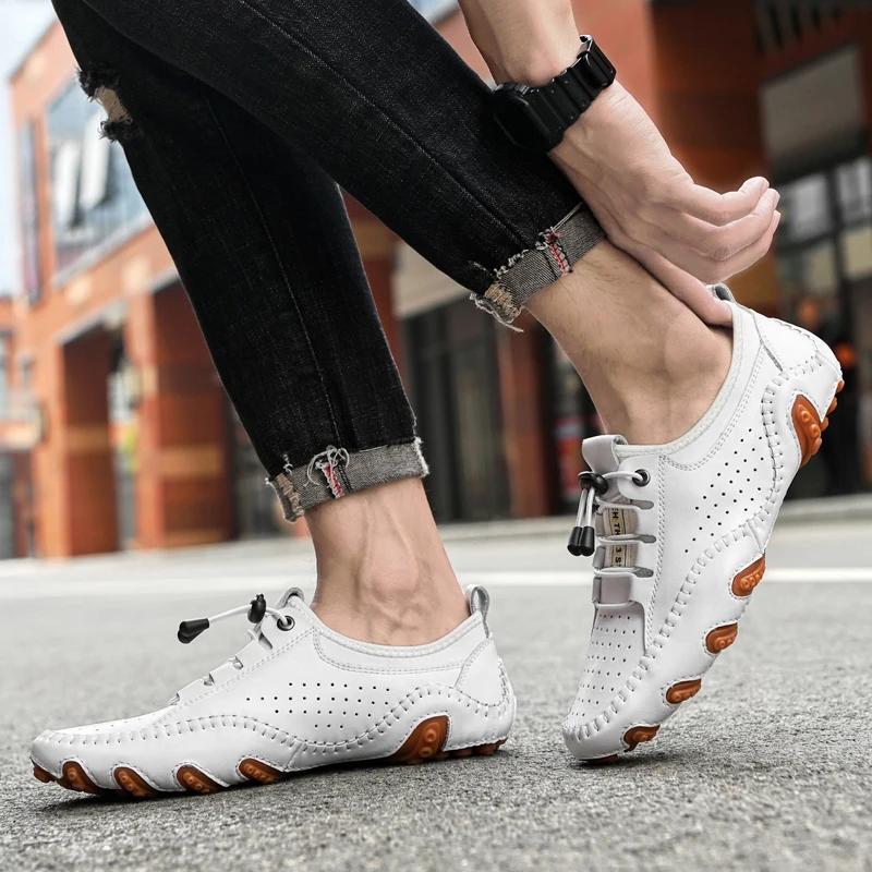 Fashion Men's Casual Summer Shoes Sneakers Men Genuine Leather New Outdoor Shoes Men Loafers Vintage Designer Leisure Big Size 38-47