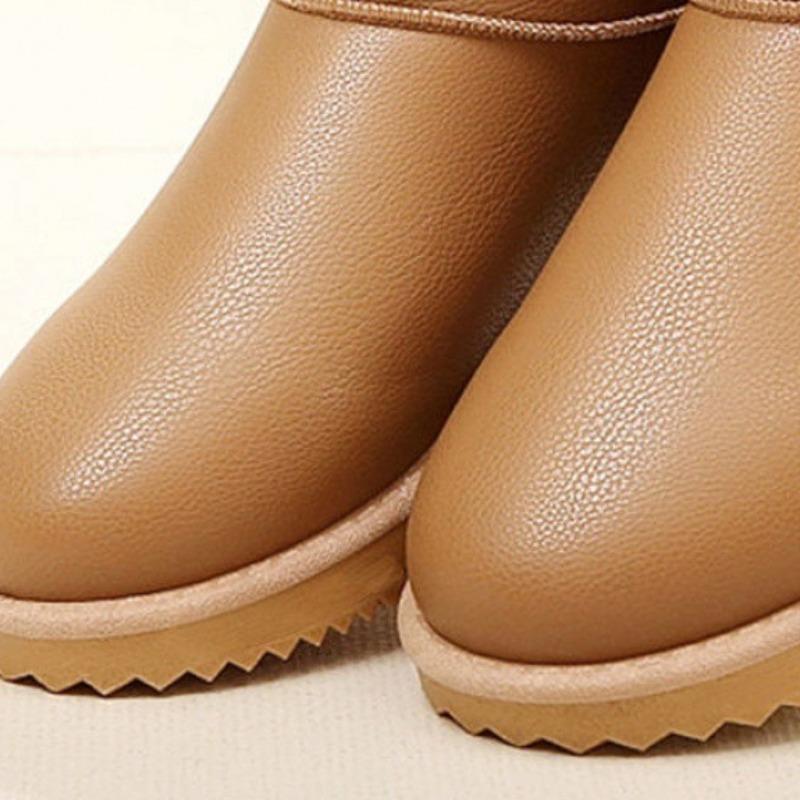 Leather Mid-calf Boots Fluffy Non-slip Waterproof Platform Boots for Women Shoes  Winter Shoes Keep Warm Snow Boots Female