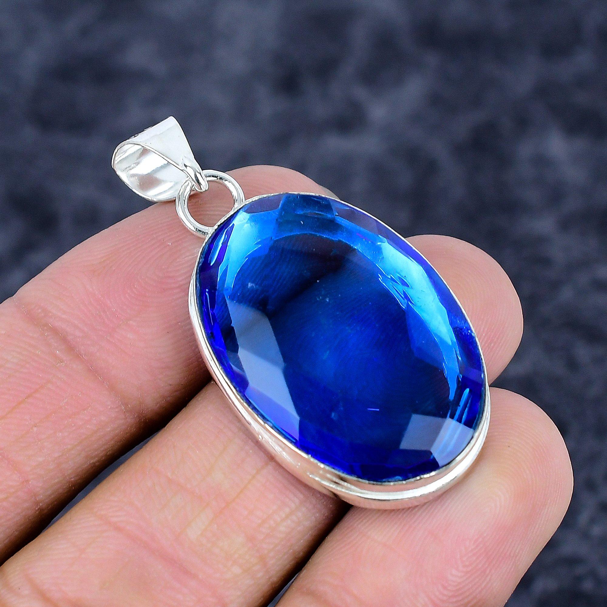 

Blue Topaz Gemstone Handmade 925 Sterling Silver Jewelry Pendant 1.81 M-3256