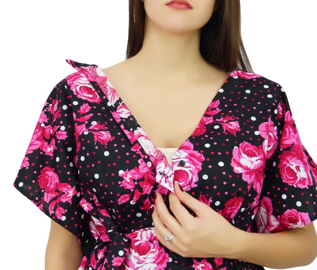 Bimba Kaftan Front Buttons Maternity Night Wear Printed Hospital Delivery