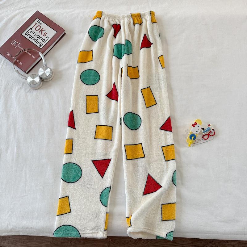 Hello Kitty Coral Fleece-Lined Flannel Pajama Pants for Women - Warm Autumn/Winter Style