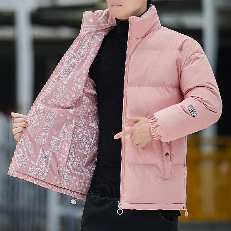 

Зимнее свободное двухстороннее пальто с хлопковой подкладкой в стиле пары, мужское толстое теплое студенческое пальто 5XL розовый