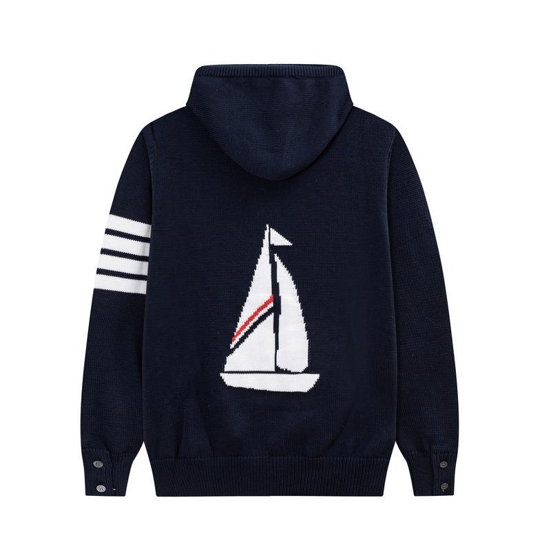 

TB JL Unisex Sailboat Print Four-Bar Hoodie - Spring/Autumn Knitted Sweater Jacket Extra Large темно-синього кольору