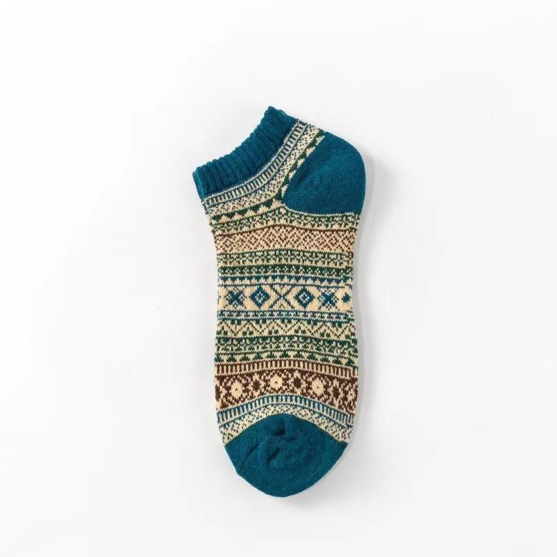 Men's Socks, Retro Ethnic Style Boat Socks, Double Spring and Autumn Short Socks, Thick Thread Trendy Socks, Sweat-absorbing Cotton Socks