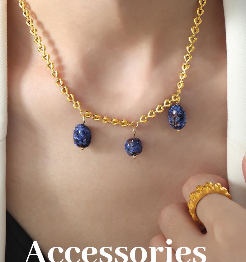 Elegante Collar con Colgante de Lapislázuli y Ágata en Acero de Titanio Chapado en Oro de 18 Quilates