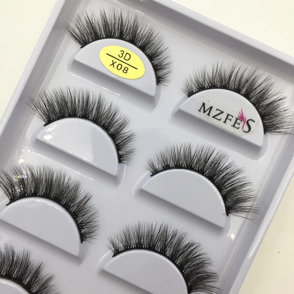 Natural 3D Mink False Eyelashes Makeup Fake Eye Lashes Faux Cils Make Up Beauty Tools Wholesale 5 Pairs X08 X01 H13 Cat