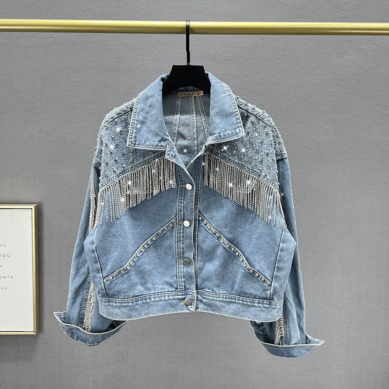 

Кисточка Короткая Весенняя Одежда Ин Бриллиант Деним Верхняя одежда Blue All yards