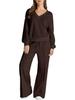 Conjunto Casual de Sudadera de Color Sólido con Cuello en V y Pantalones Largos para Mujer Otoño/Invierno 2025 - Moda Europea/Americana