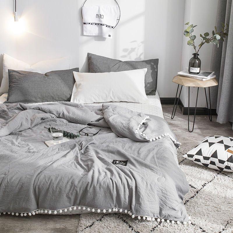 Summer Solid Color Bubble Gauze Washed Summer Quilt Home Single/Double Stylish Simple Skin-Friendly Cooling Air-Condition Thin Comforter