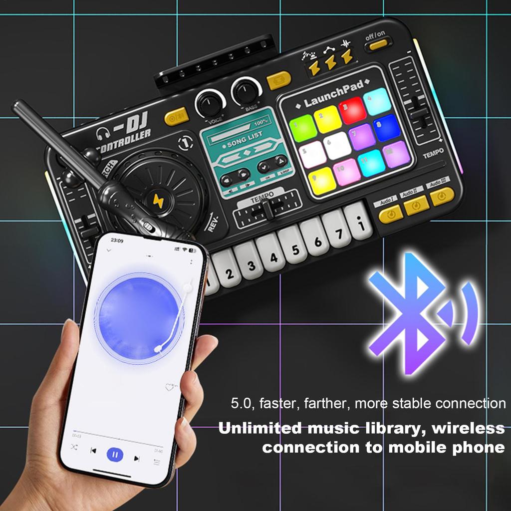Brinquedos de Controlador de Mixer DJ de Simulação para Crianças, Brinquedos Eletrônicos de Jogo Educacional com Efeitos Musicais Multifuncionais, Presente de Aniversário Para Crianças