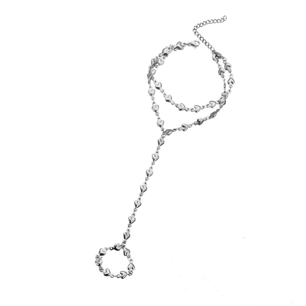 MinaMaMa Bracelet Esclave Acier Inoxydable Forme de Cœur Chaîne Bracelets Doigts Pour Femmes Mode Cœur Doigt Main Chaîne Bijoux