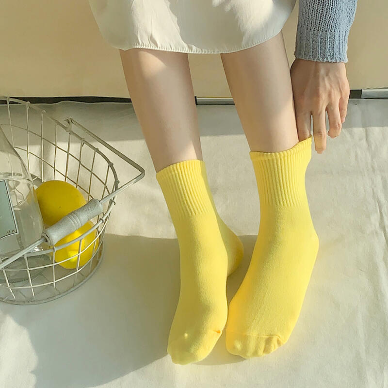 [10-Pair Set] Women s 4-Season Neon Banding Mid-Calf Socks 10 pairs of yellow