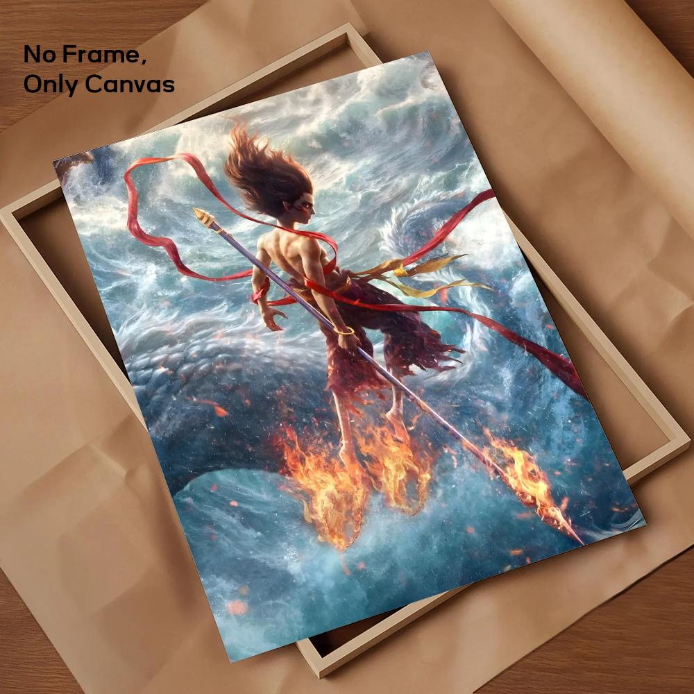 Chinese Anim Nezha Painting Calligraphy HD Canvas Poster living room bedroom bar aesthetic decoration