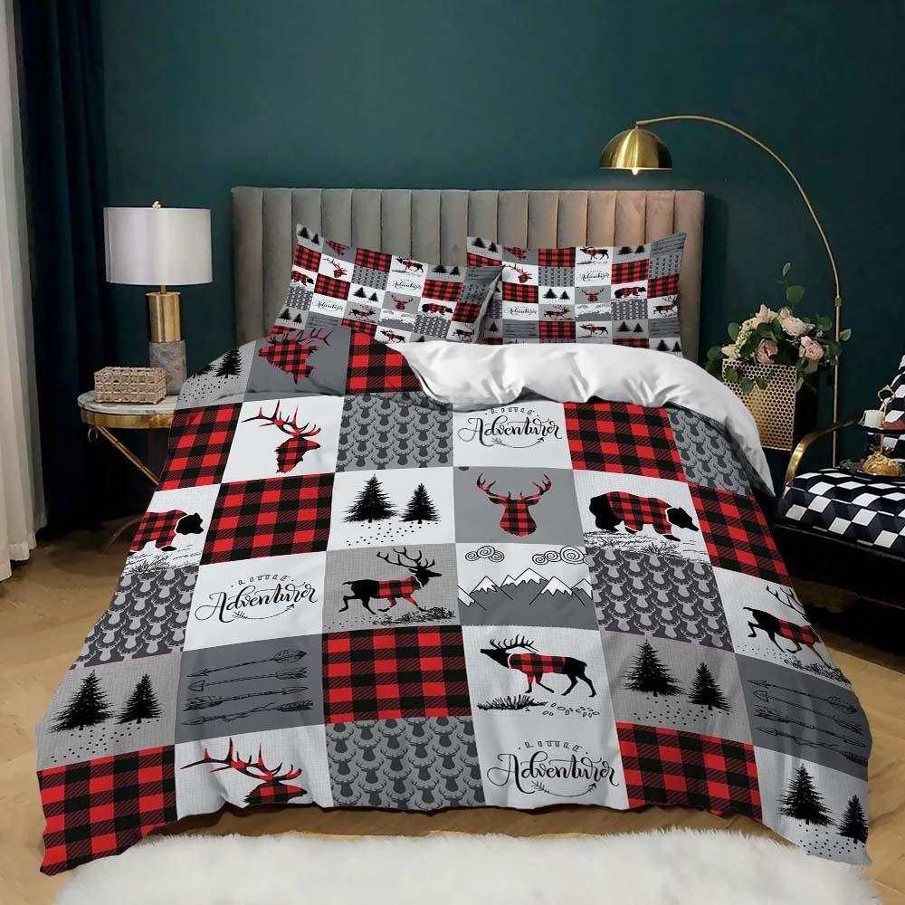 

Merry Christmas Bedding Set, 3D Super King Size Duvet Cover Set, Digital Printing, New Year Gift, Snowflake, Deer, Comforter Red EU single(135x200cm)