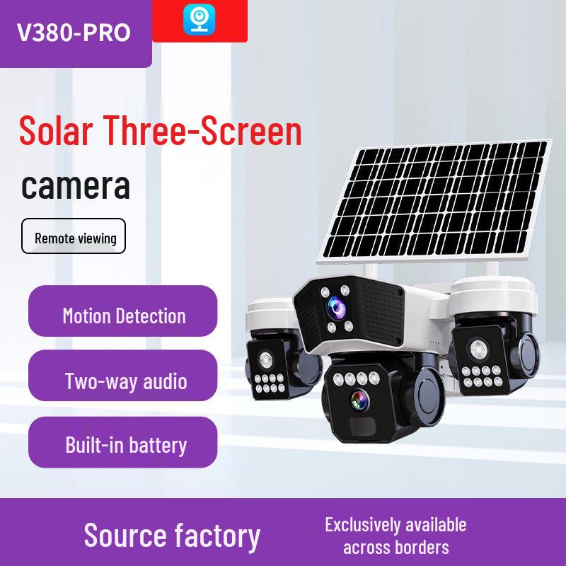 V380 Smart Home Solar-Powered Multi-Lens Dome Camera with Full-Color Night Vision and Waterproof Design