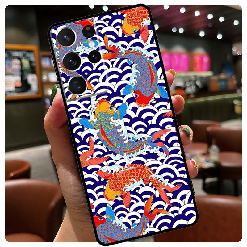 Tattoo Japanese Koi Dragon Wave Phone Case For Samsung Galaxy S25 Ultra S21 S22 S23 S24 Ultra S9 S10 Plus S24 S25 FE Cover