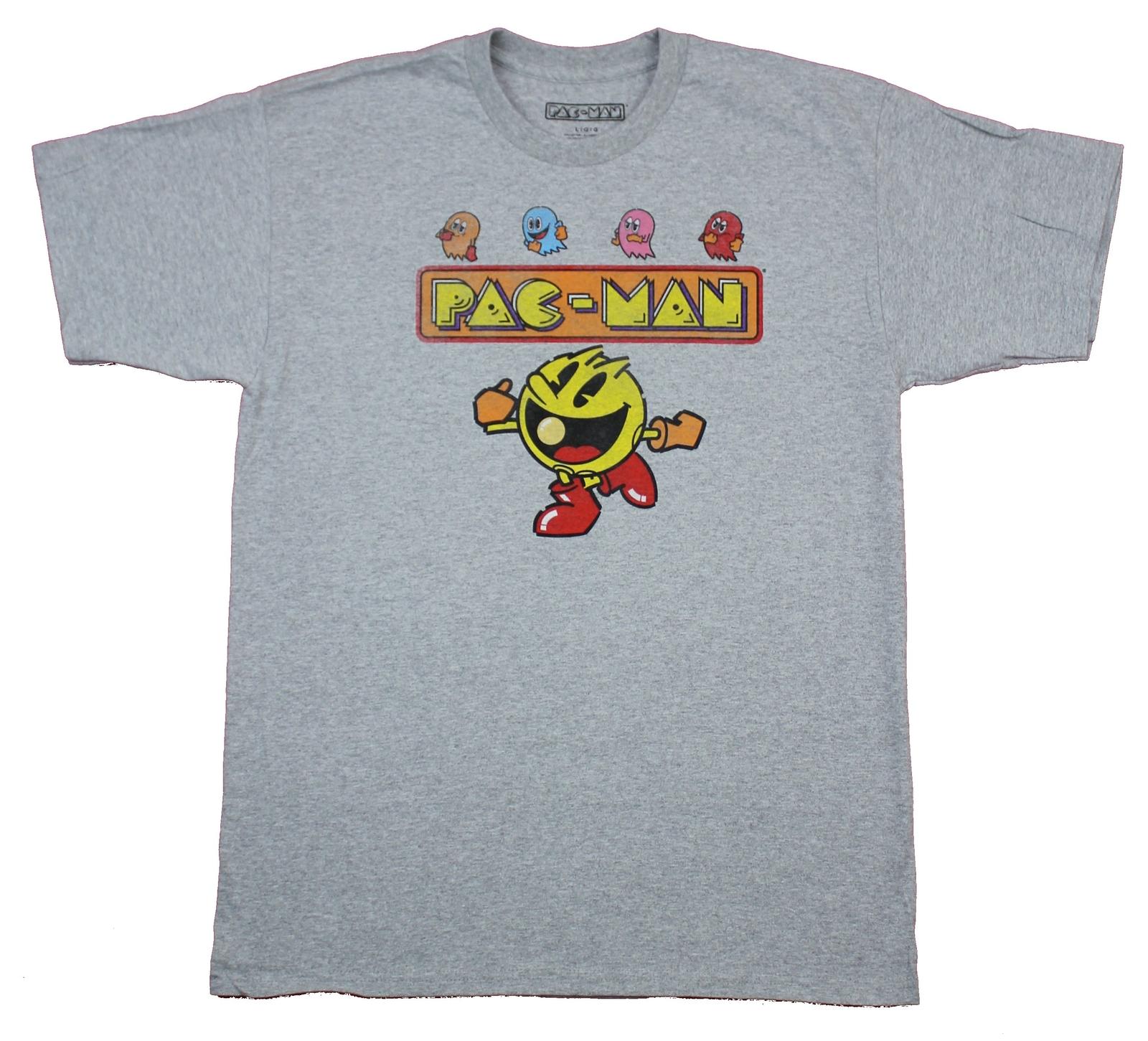 Pac-Man Mens T-Shirt - Pellet Chomping Pac Under Name Logo XL