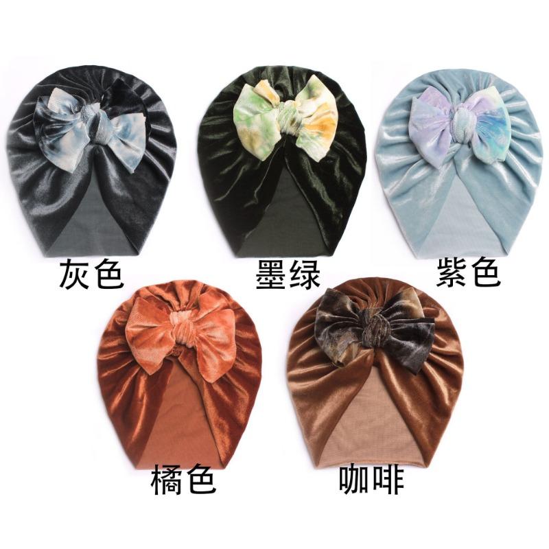 New Golden Velvet Children's Bow Hat, Baby Winter Warm Hat, Baby Hat