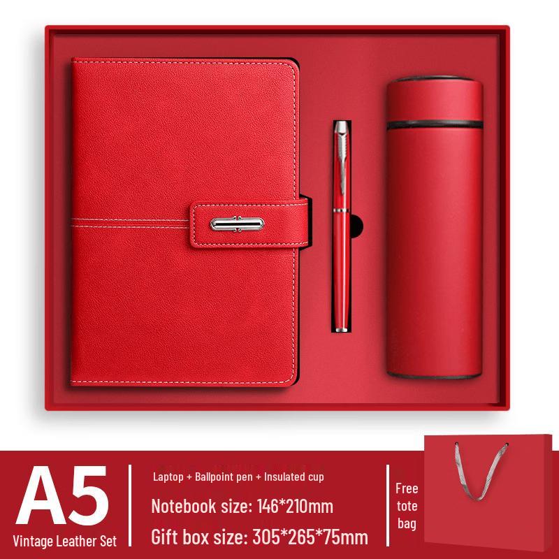 Jing You Jia Red Stainless Steel Tea Gift Set with Notebook and Pen