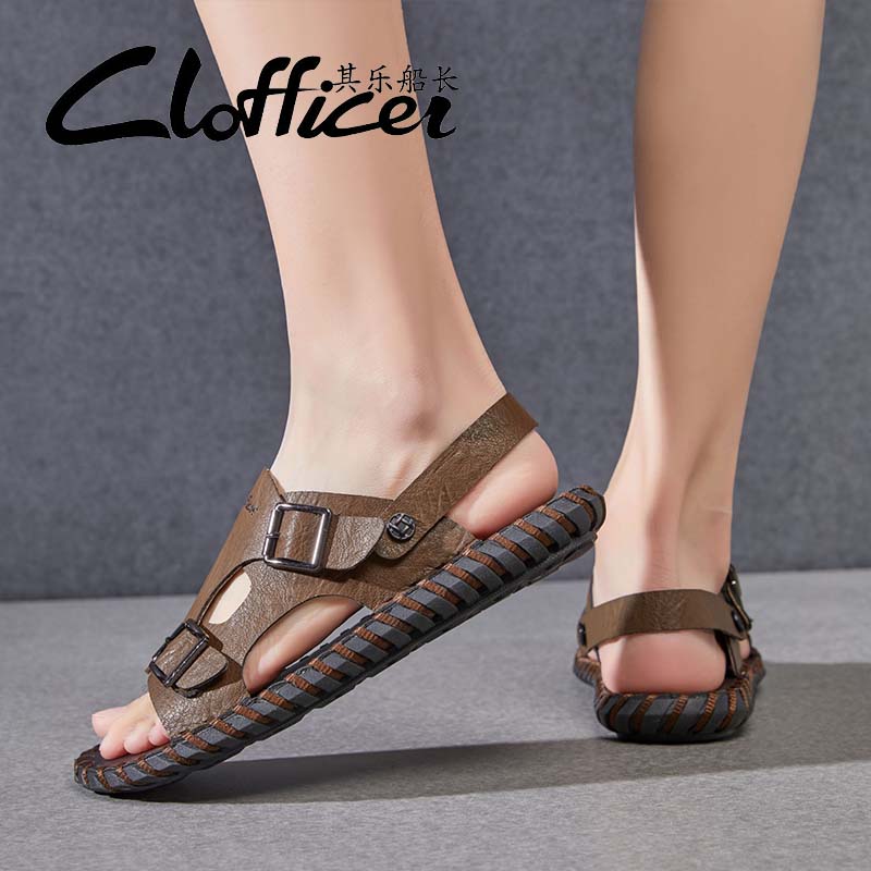 Fashion All-match Comfort Soft Footbed Indoor Outdoor Male Summer Slippers Mens Slip On Walking Shoes Men's Luxury Leather Slide Sandals