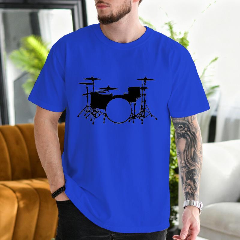 Unisex Crew Neck Drum Set Silhouette Print Short Sleeve Cotton Tee Casual Summer Streetwear Loose Basic Daily Outdoor Wear Top
