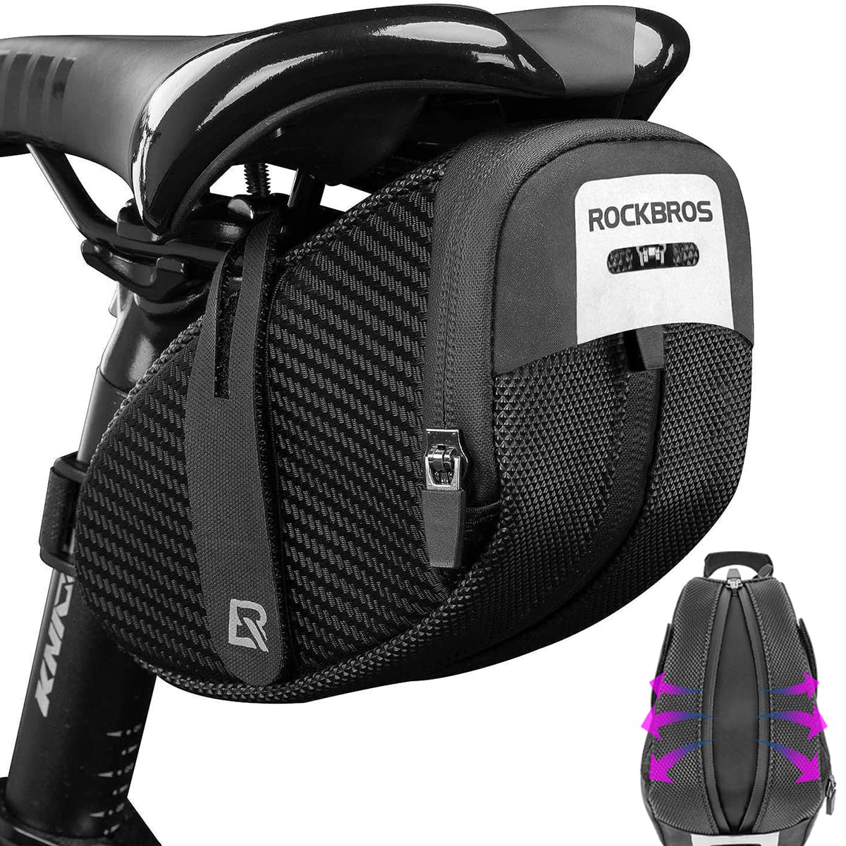 

ROCKBROS Bicycle Saddle Road Bike Bag with Expandable Adjustable Easy to Reflective Small Item Storage Bag, Capacity, Design, Waterproof, Compact,