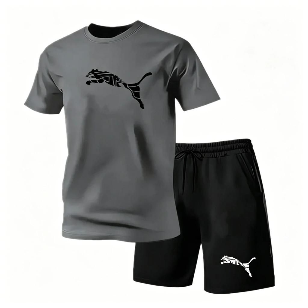 Nuovo set estivo da uomo alla moda, casual, T-shirt e pantaloncini, due pezzi, 2026, set traspirante per sport all'aperto