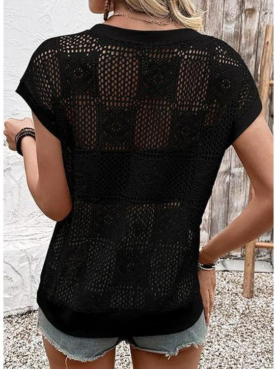 2026 Europäisches & Amerikanisches Grenzüberschreitendes Sommer-Spitzen-Oberteil für Frauen, Hohl, Spicy Girl, Rundhals