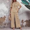 Oversized Cotton Linen Fashion Casual Two-Piece Set Short Sleeve Button Loose Wide Leg Pants Women's Clothing