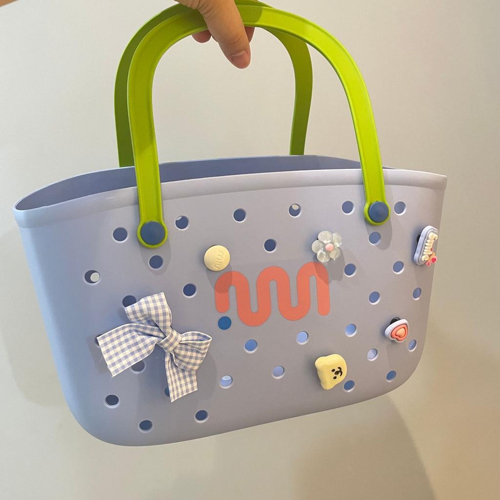 Dopamine-contrast Color Portable Bath Basket Can Be Leachable Shopping Basket Bathroom Household Items Storage Basket Bath House