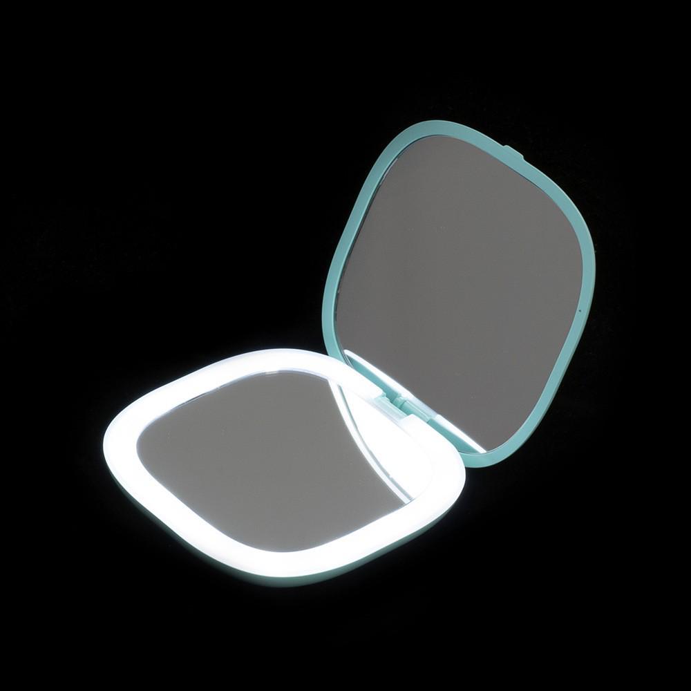Illuminated LED Folding Makeup Mirror - Portable, Handheld, Square Design for Girls' Dormitory.