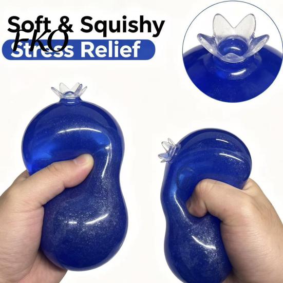 Stress Relief Toy Blueberry Ball, Soft TPR Fidget Squeeze with Elastic Ball Smooth Fluid, High Decompression for
