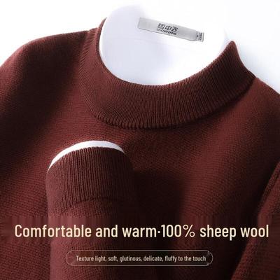 Men's 100% Wool Thickened Mock Neck Sweater