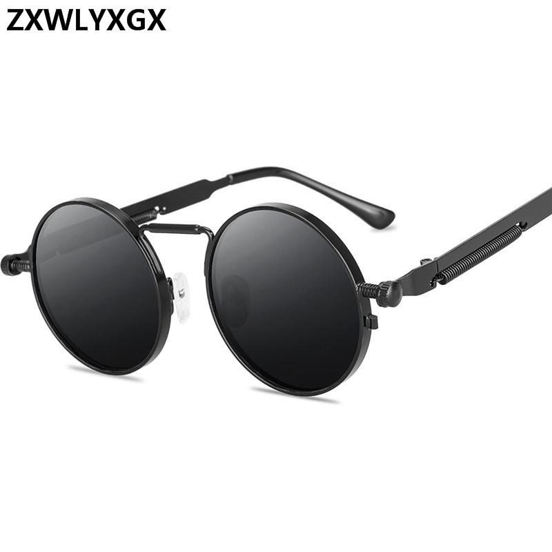 Lunettes de soleil Style Punk Vintage pour hommes et femmes, monture ronde en métal rétro, lunettes de mode Gafas sol mujer UV400